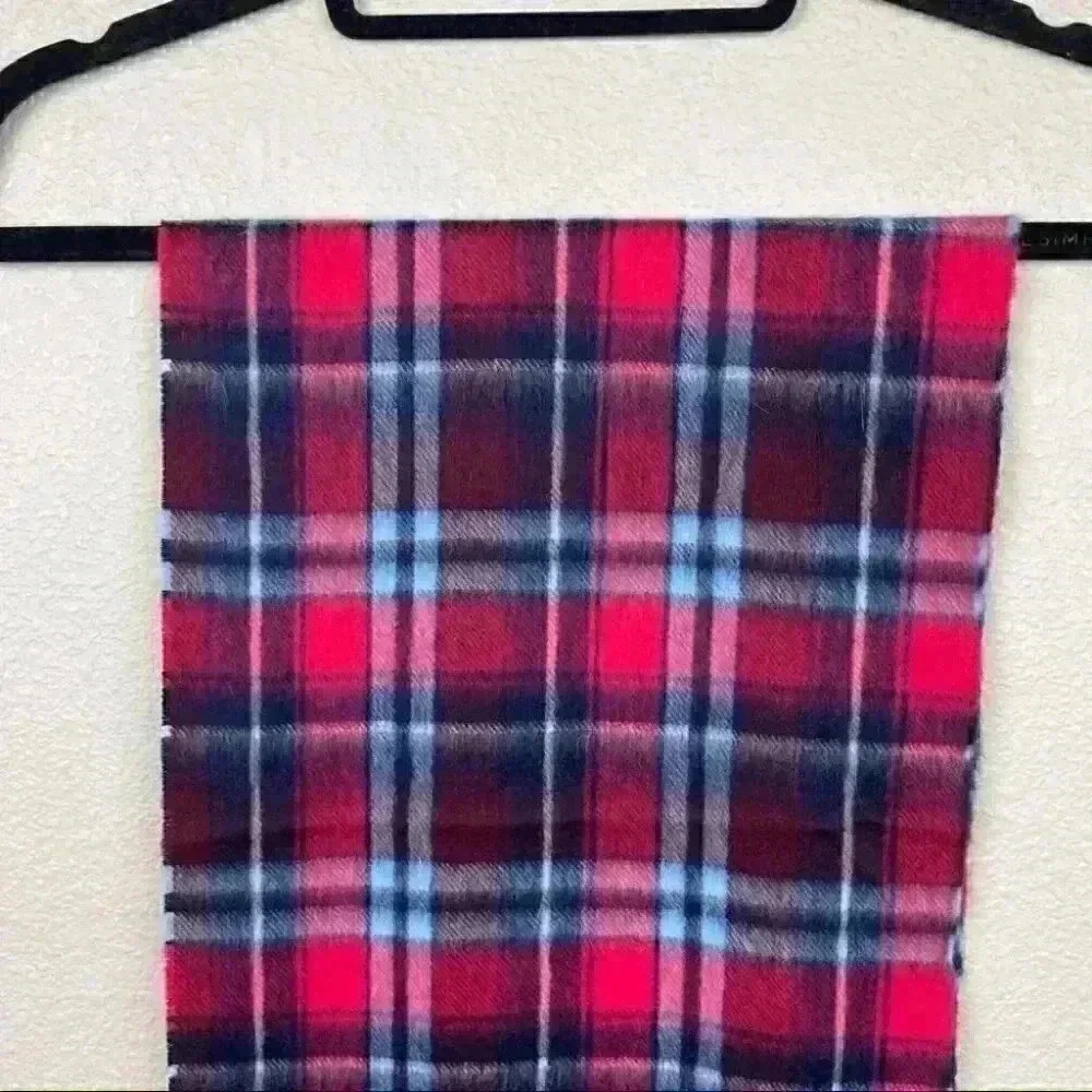 VTG Angora Lambsool Plaid Fringe Rectangle Scarf